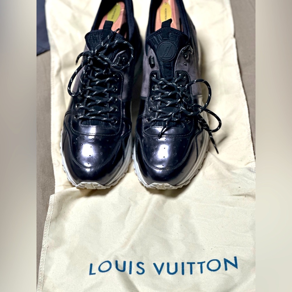 Louis Vuitton Black/Grey Patent Leather And Suede Runner Sneakers Size 45 US 12